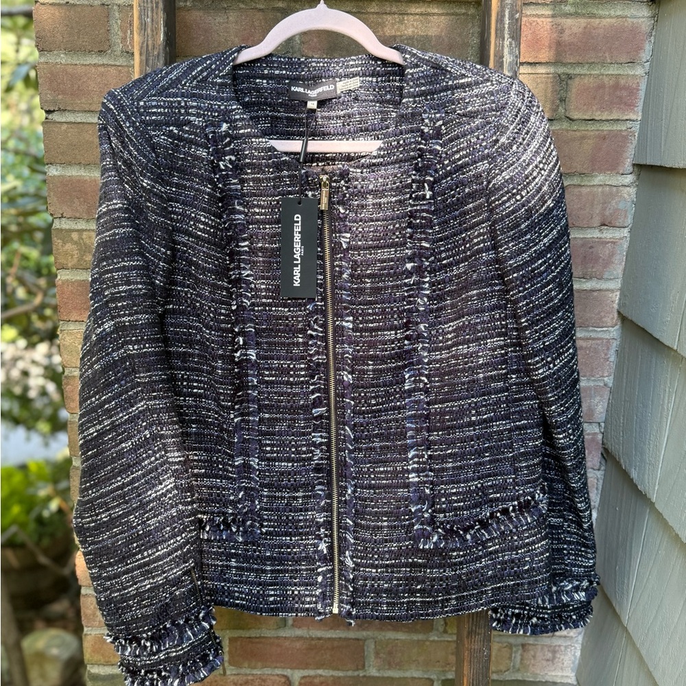 Karl Lagerfeld Navy Tweed Blazer